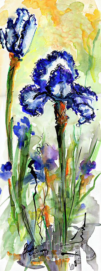 Blue Bearded Irises Watercolor Painting by Ginette Callaway