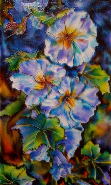 Flowers Still Life Glass Art - Blue Beauty by Aradhana Pandey