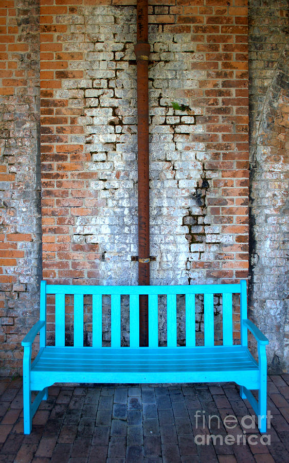 Beach Photograph - Blue Bench and Bricks by Anjanette Douglas