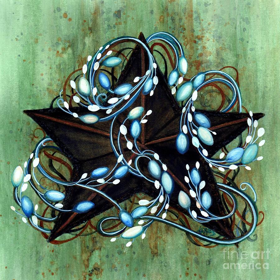 Black Barn Star Blue berries and cream Painting by Janine Riley