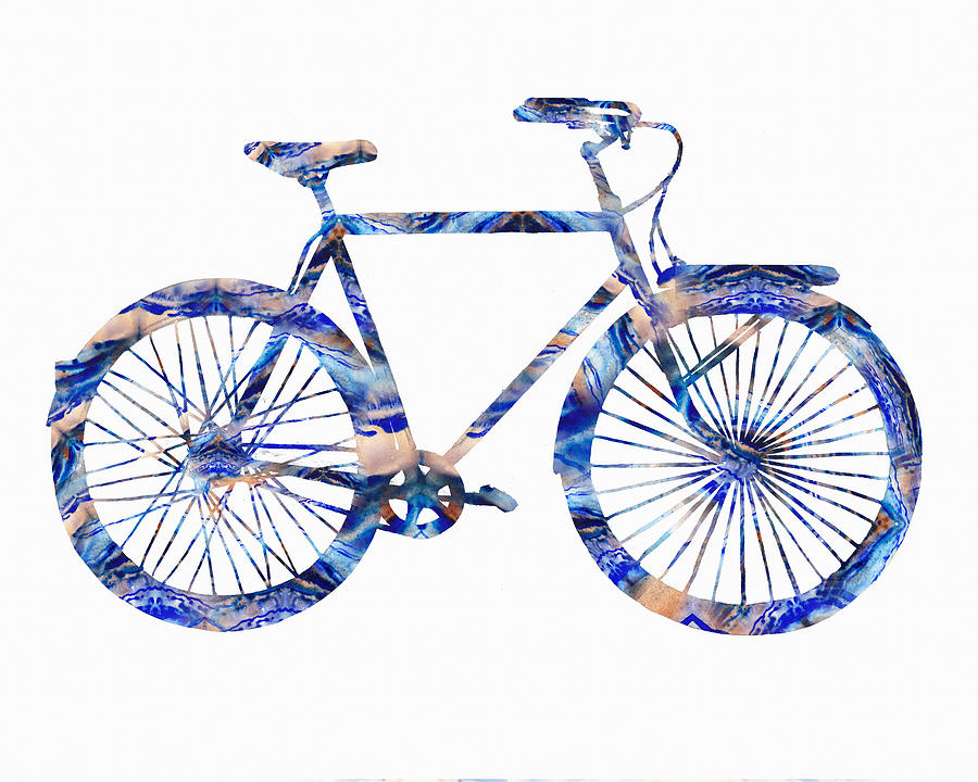 Blue Bicycle Watercolor Silhouette  Painting by Irina Sztukowski