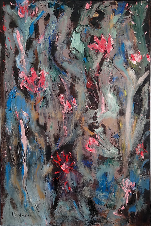 Blue Bird in Flower Garden Painting by Katt Yanda