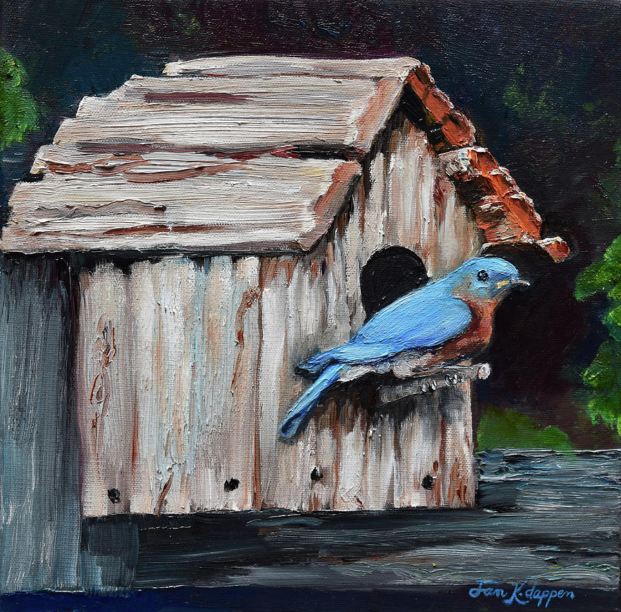 Blue Bird on Lake Odom Painting by Jan Dappen