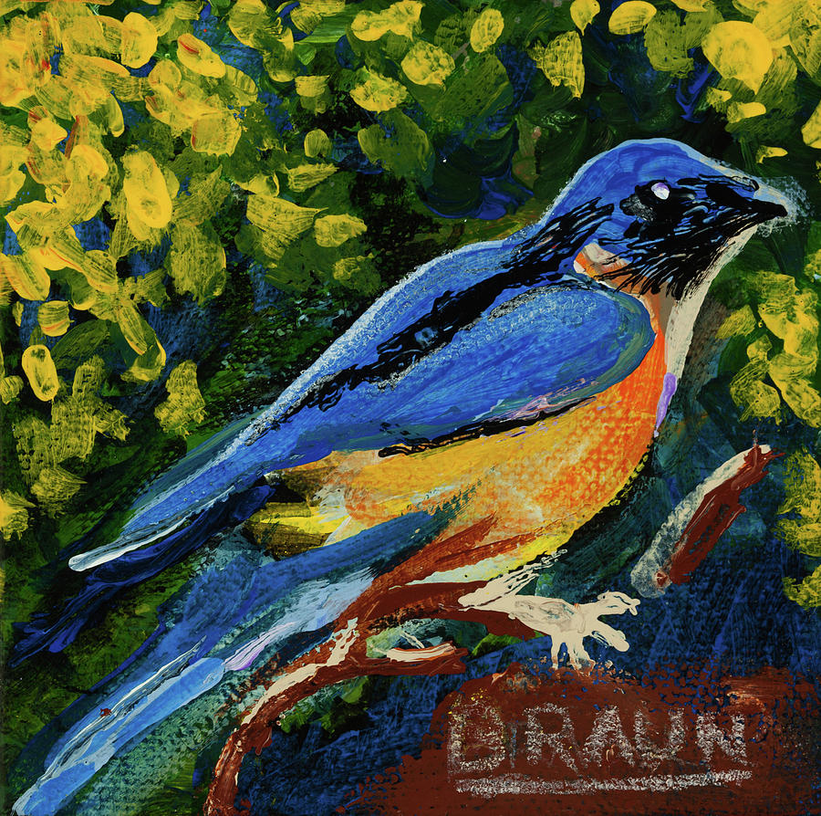 Blue Bird Painting - Blue Bird Perch-Right by Beverly H Braun