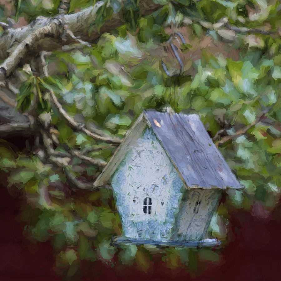 Blue Birdhouse Painterly Effect Photograph by Carol Leigh