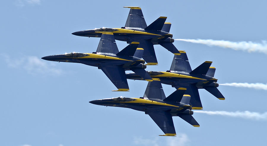 F-18 Fighter Jet Photograph - Blue Birds Fly In Formation by Bessie Reyes