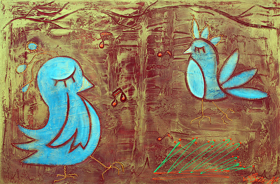Bird Painting - Blue Birds by Laura Barbosa