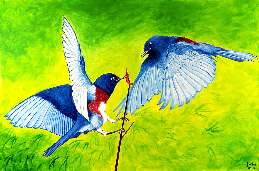 Bird Painting - Blue Birds by Marilyn Hilliard