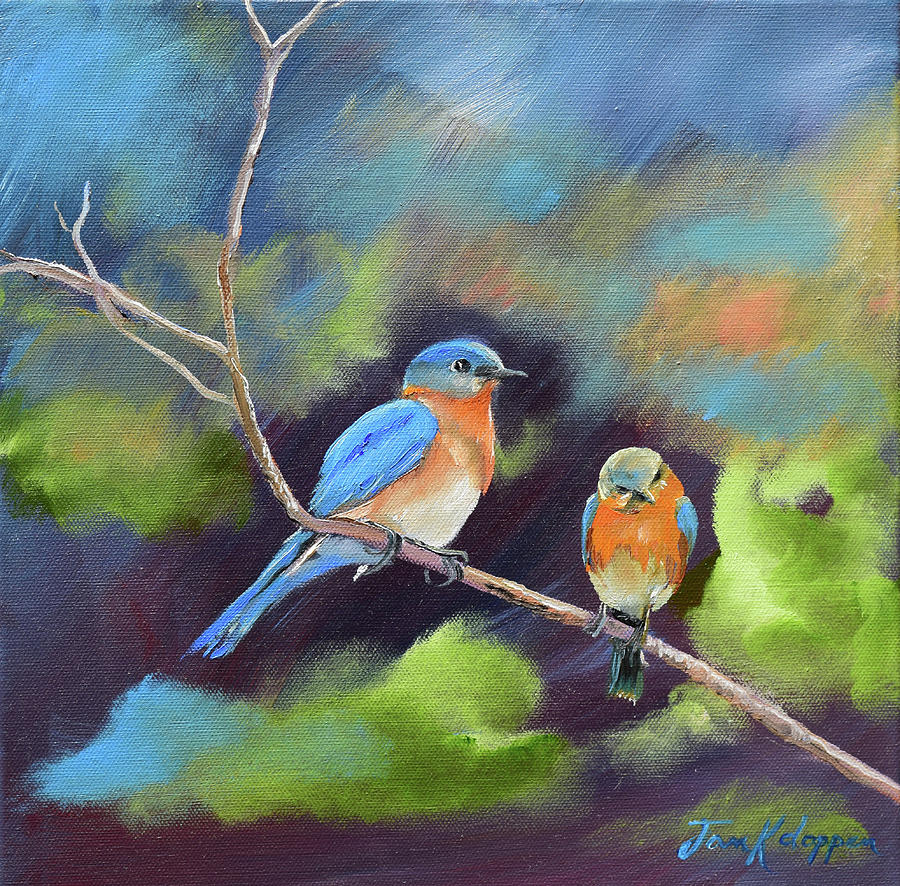 Blue Birds - Soul mates Painting by Jan Dappen
