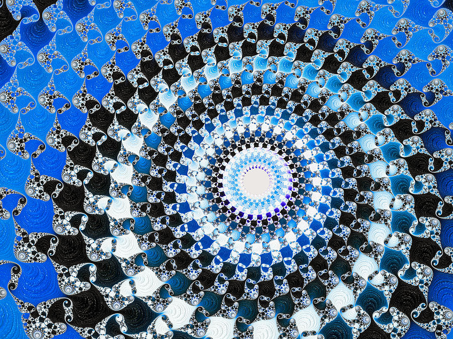 Blue black and white abstract spiral Digital Art by Matthias Hauser