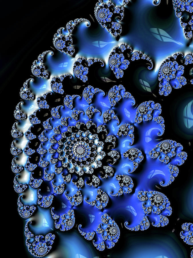 Blue black and white Fractal Spiral Digital Art by Matthias Hauser