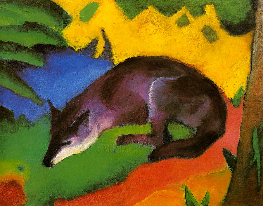 Blue-Black Fox Painting by Franz Marc