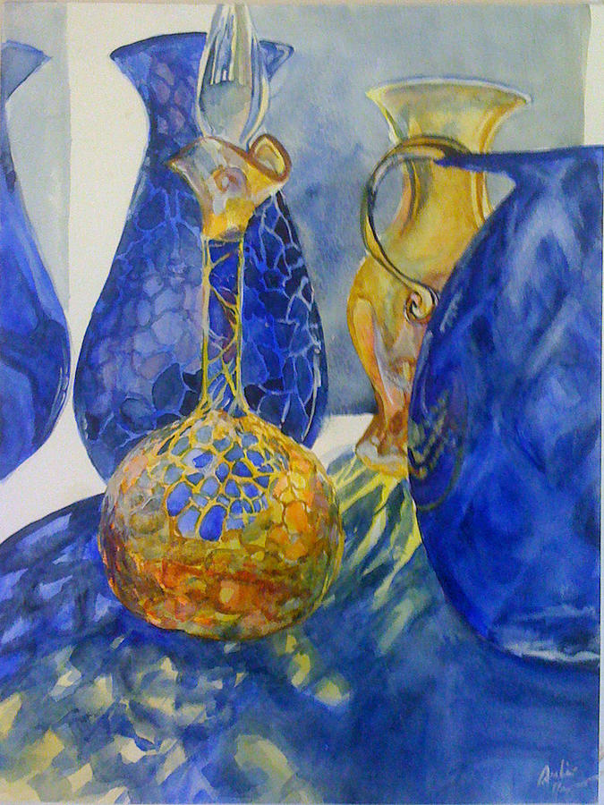 Blue Blenko Painting by Julie Garcia