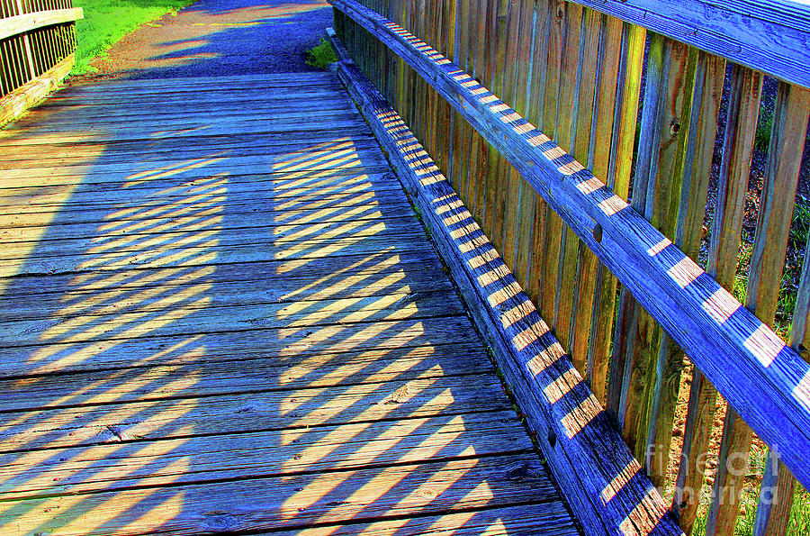 Blue Boardwalk Shadows Photograph by Karen Adams