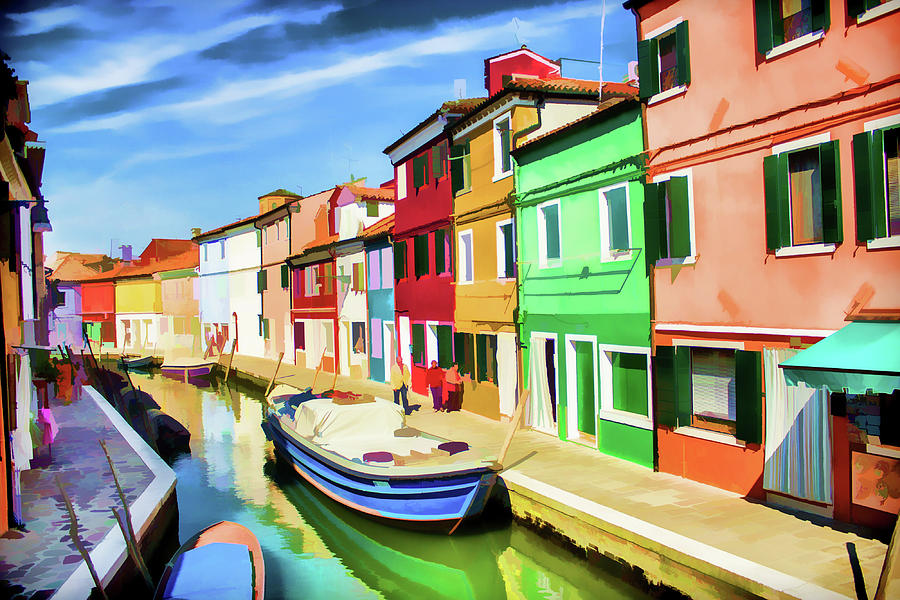 Blue Boat in Burano Painterly version Photograph by Lisa Lemmons-Powers