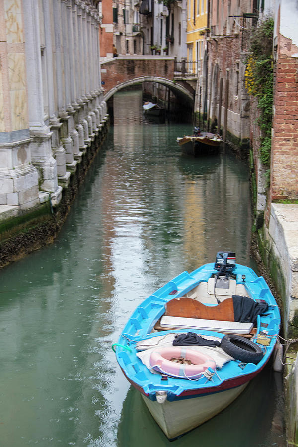 Blue Boat in the Rain Venice Italy  Photograph by John McGraw