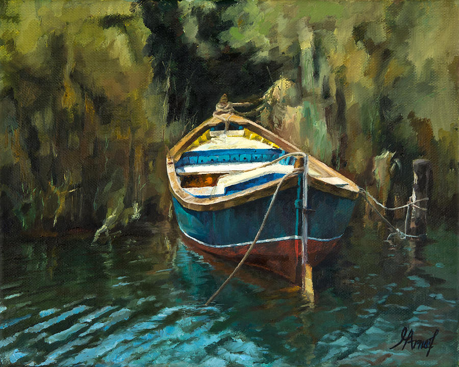Boat Painting - Blue Boat by Maria Arnaudova