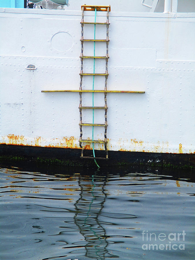 Blue Boat Rope Ladder Photograph by Randall Weidner