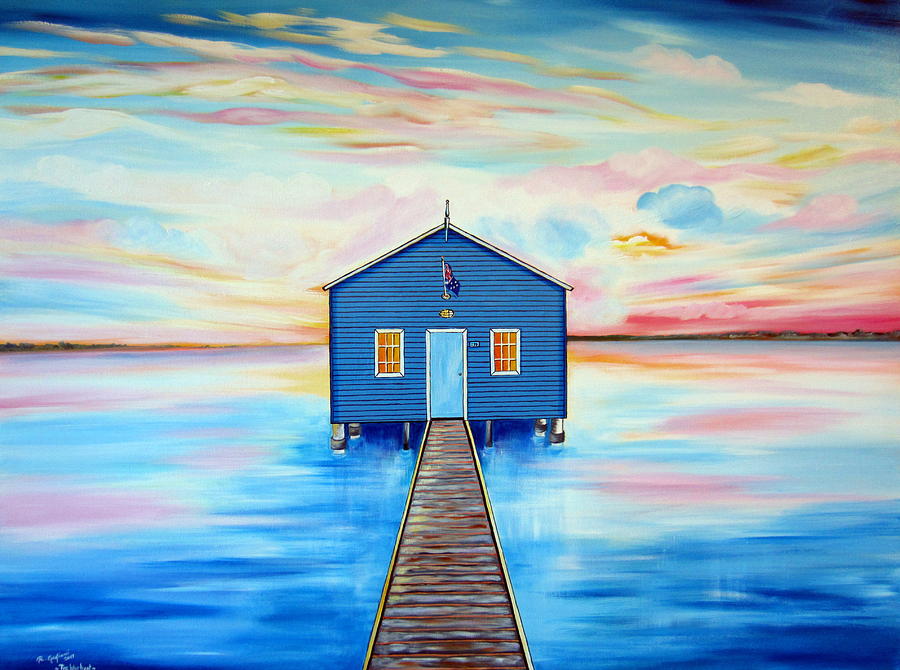 Blue Boat Shed by the Swan River Perth Painting by Roberto Gagliardi