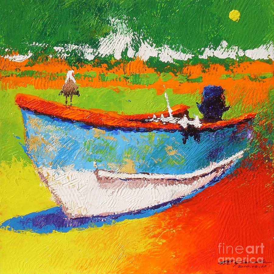 Boat Painting - Blue Boat v.29 by Max Yamada