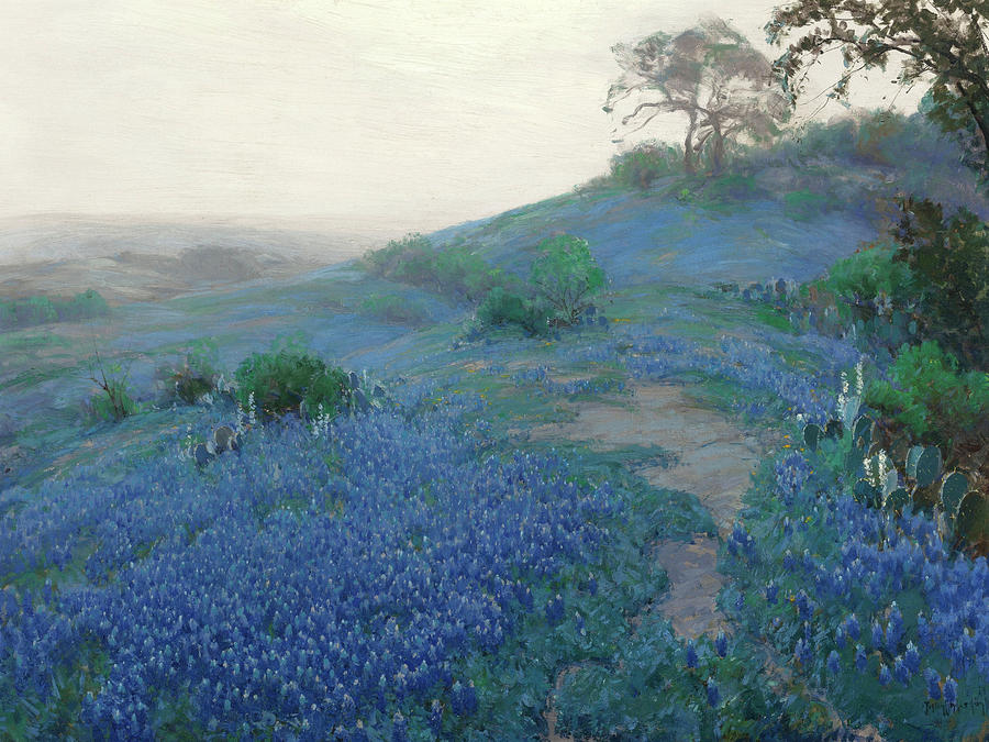 Blue Bonnet Field Early Morning San Antonio Texa Painting by Julian Onderdonk