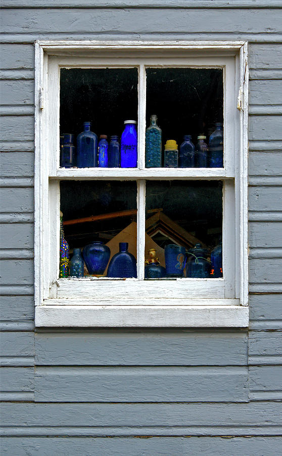 Blue Bottle Window Photograph by Murray Bloom