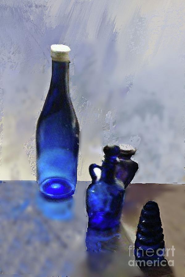 Blue Bottles and the Light Mixed Media by Janette Boyd