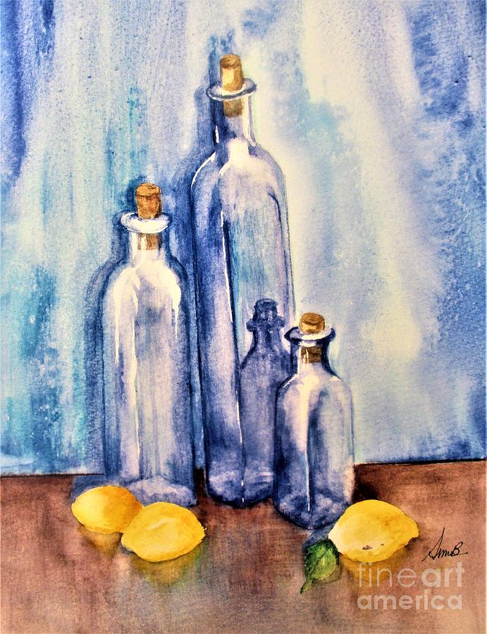 Still Life Painting - Blue Bottles by April McCarthy-Braca