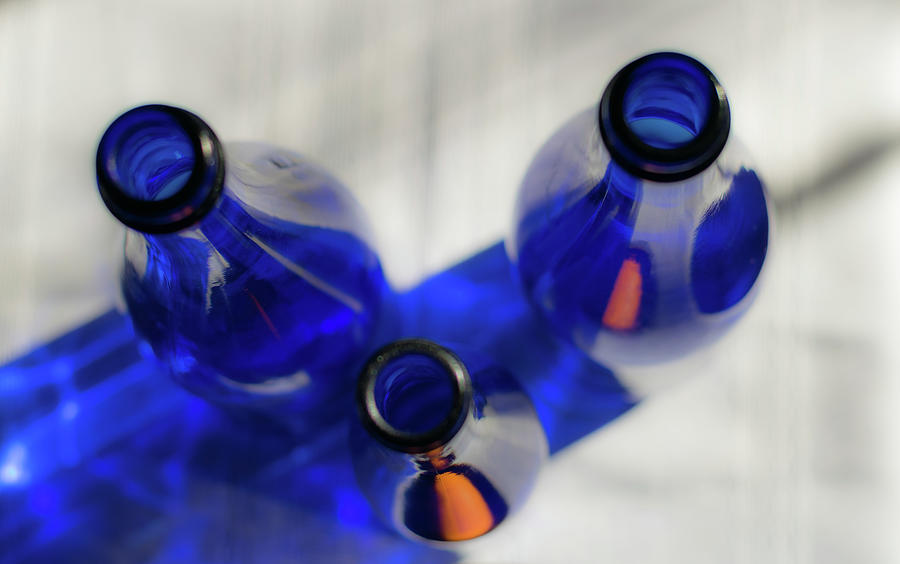 Blue Bottles in Sunlight Photograph by Liz Albro