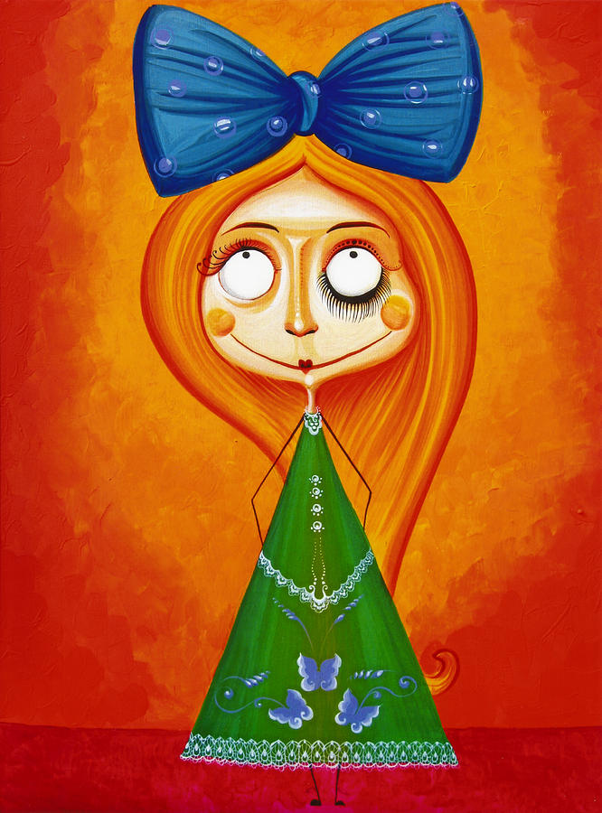 Unique Painting - Blue Bow Fire Hair  by Tiberiu Soos