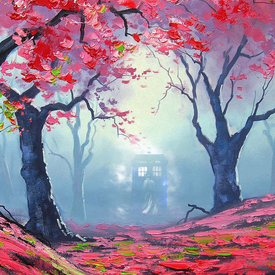 Tardis Painting - Blue Box Cloud Sakura Painting by Koko Priyanto Tardis Painting - Blue Box Cloud Sakura Painting by Koko Priyanto