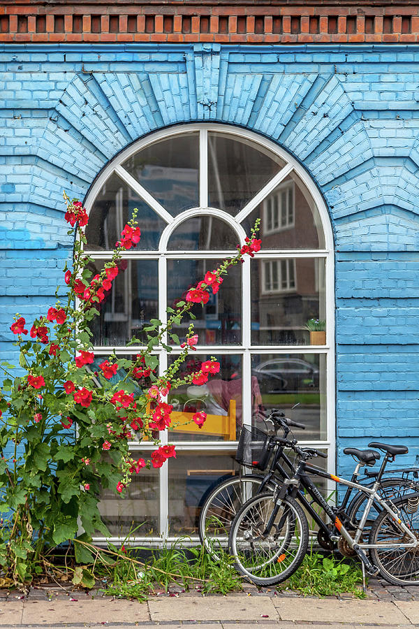 Blue Brick Wall with Bicycles Photograph by W Chris Fooshee