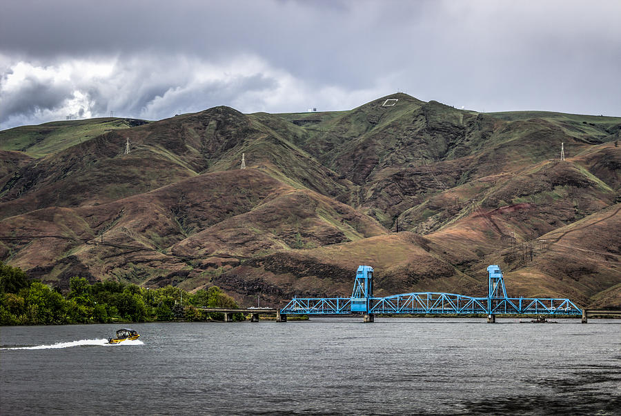 Blue Bridge and Boat Photograph by Brad Stinson