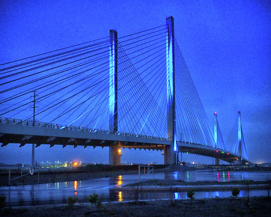 Blue Bridge in the Rain at Indian River Inlet Photograph by Bill Swartwout