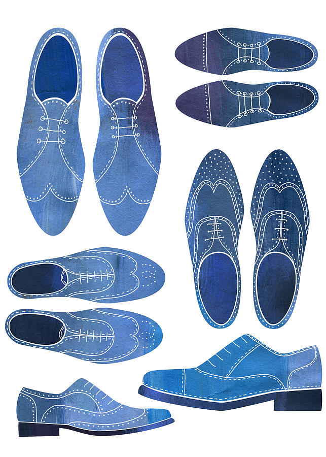 Blue Painting - Blue Brogue Shoes by Nic Squirrell