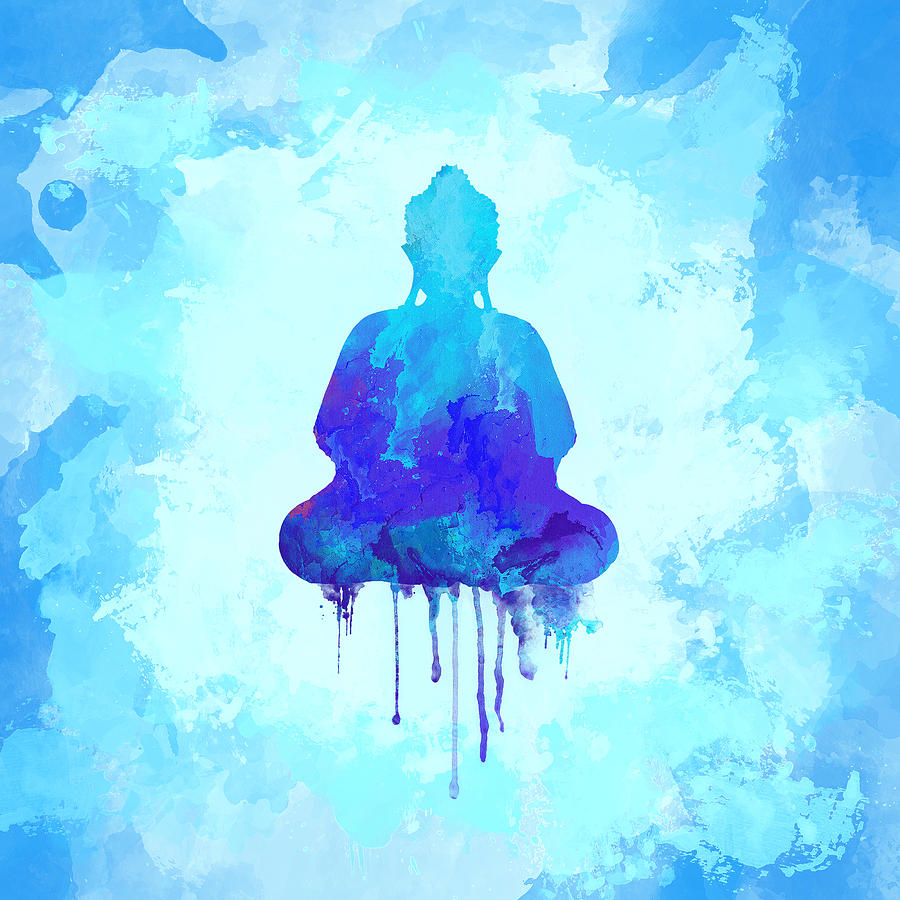 Buddha Painting - Blue Buddha watercolor painting by Thubakabra