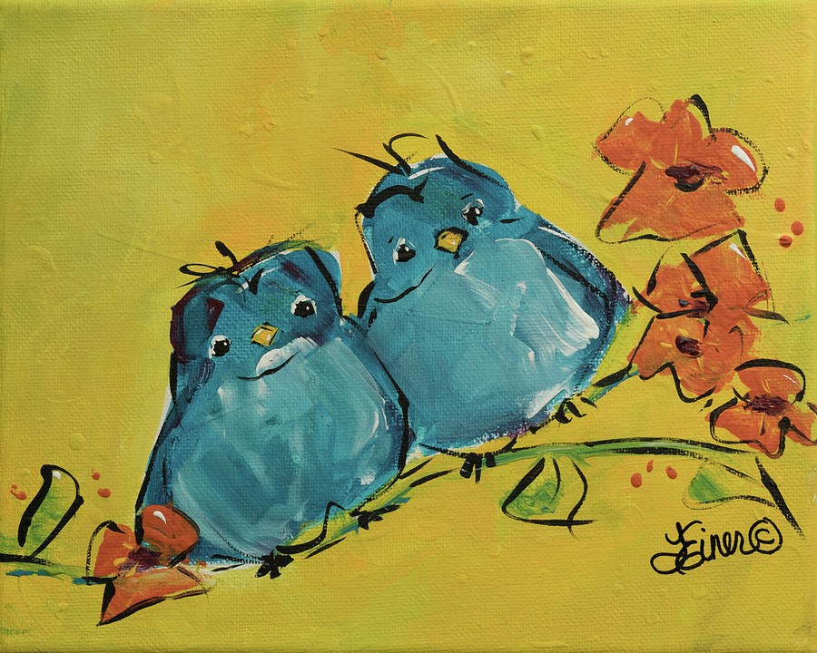 Blue Buntings Painting by Terri Einer