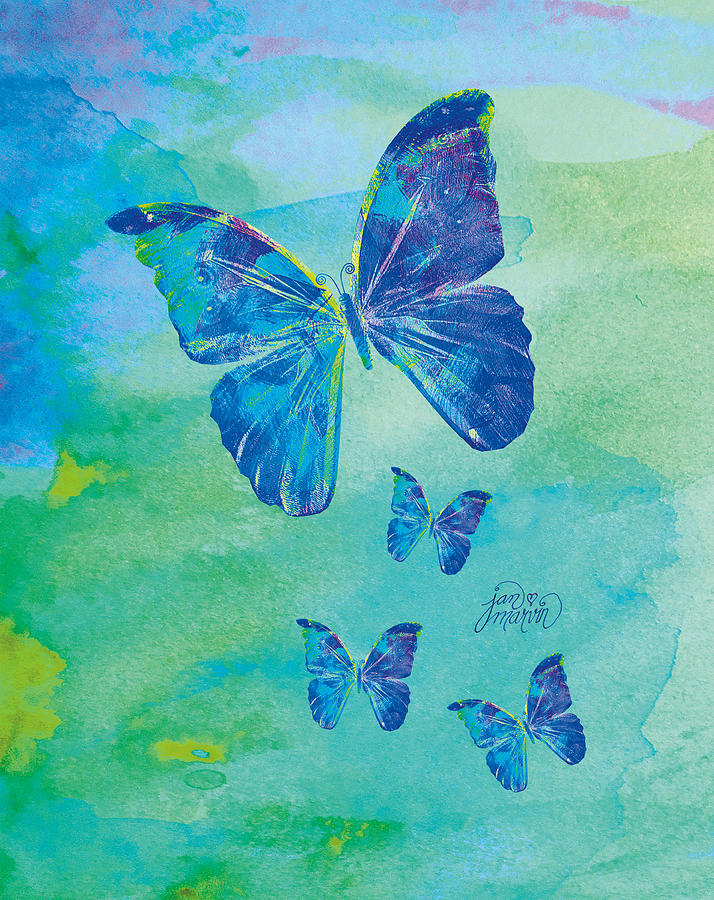 Blue Butterflies Watercolor Painting by Jan Marvin