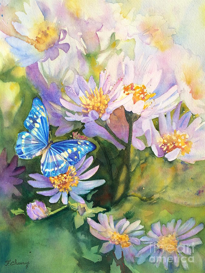 Blue Butterfly Painting by Francoise Chauray