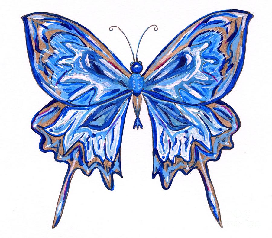 Blue Butterfly Illustration Painting by Catherine Gruetzke-Blais