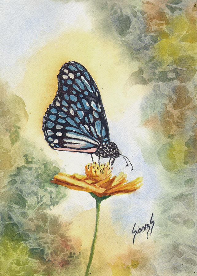 Blue Butterfly Painting by Sam Sidders