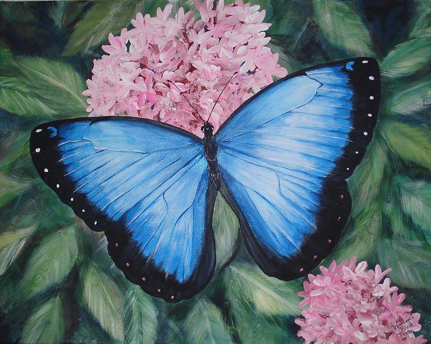 Butterfly Painting - Blue Butterfly by Wahleyah Black