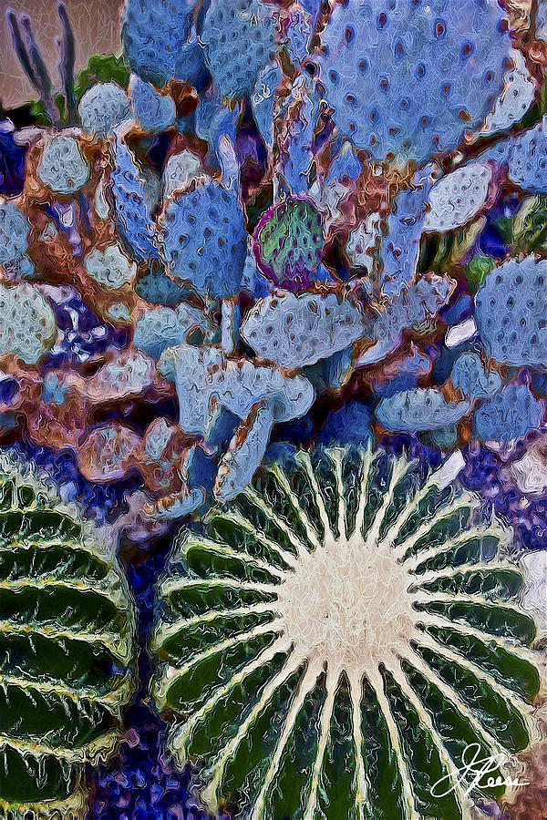 Blue Cactus Painting by Joan Reese