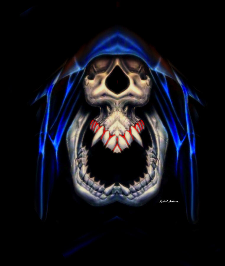 Blue Caped Skull Digital Art by Rafael Salazar