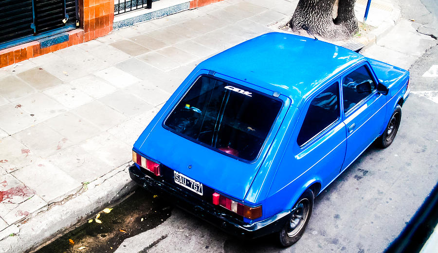 Vintage Photograph - Blue Car by Cesar Vieira