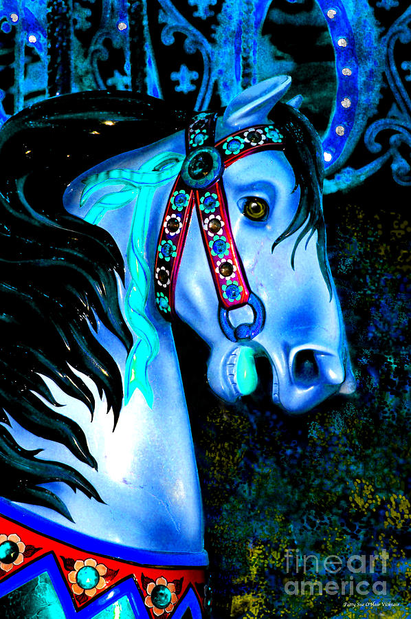 Blue Carousel Horse Digital Art by Patty Vicknair