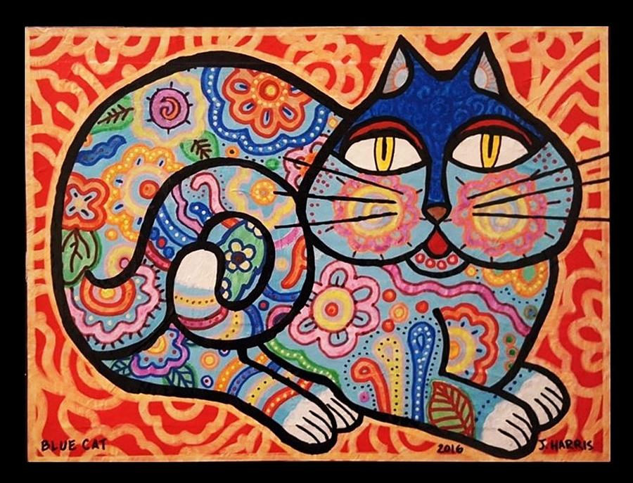 Pattern Painting - Blue Cat by Jim Harris