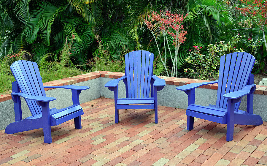 Blue Chair Arrangement at Albin Polasek Museum Gardens Photograph by Bruce Gourley