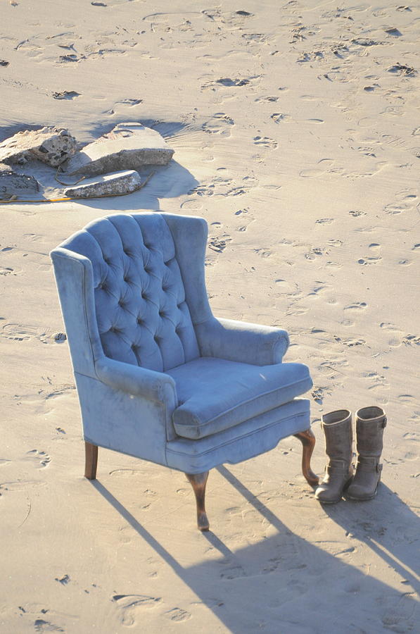 Boot Photograph - Blue Chair by Bridgette Gomes