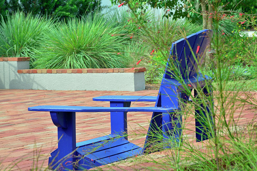 Blue Chair in Albin Polasek Museum Gardens Photograph by Bruce Gourley